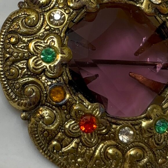 EDWARDIAN ANTIQUE FAUX AMETHYST FLORAL BROOCH - Picture 5 of 7